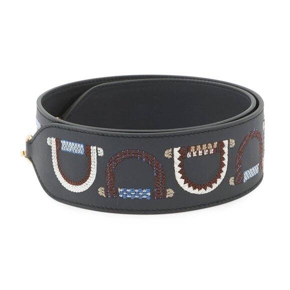 HERMES Bandouliere Size 2"/33.5" Swift Leather/Canvas Blue Indigo/Blue Saphir - Picture 2 of 11